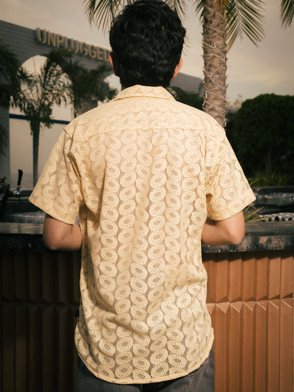 Sand Beige Recycled Crochet Knitted Resort Shirt