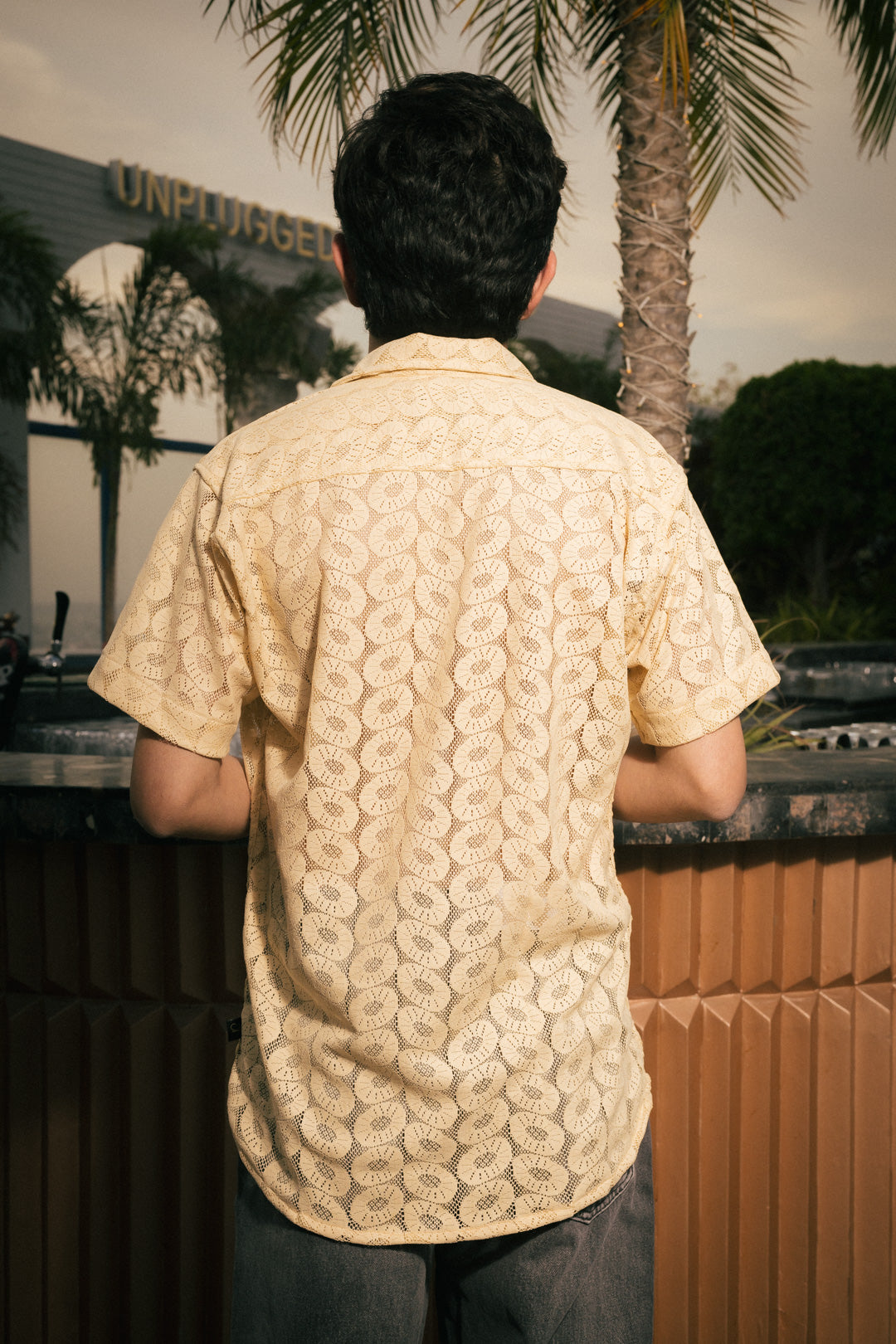 Sand Beige Recycled Crochet Knitted Resort Shirt