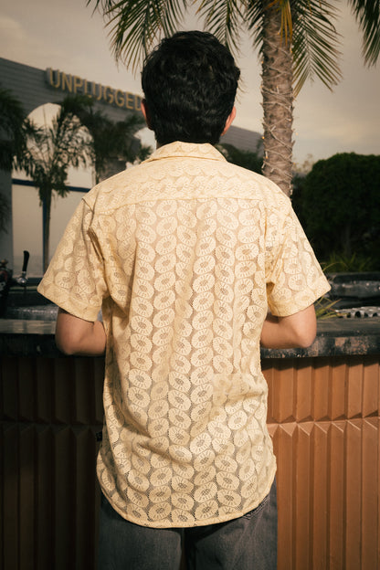 Sand Beige Recycled Crochet Knitted Resort Shirt