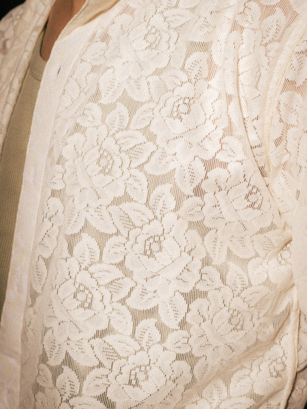 Oyester White Floral Recycled Crochet Knitted Resort Shirt