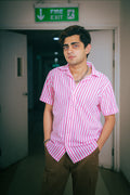 Fuchsia Pink Recycled Crochet Knitted Resort Shirt