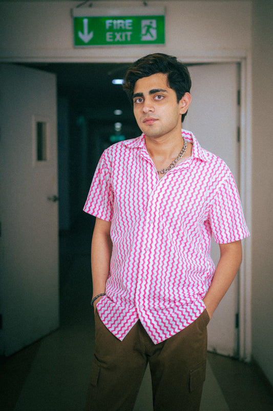 Fuchsia Pink Recycled Crochet Knitted Resort Shirt