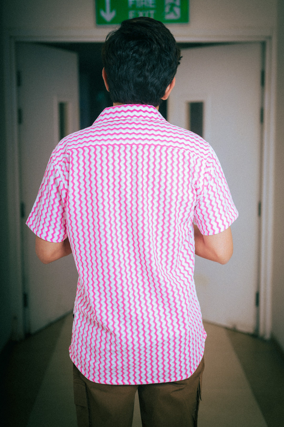 Fuchsia Pink Recycled Crochet Knitted Resort Shirt