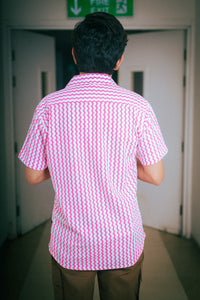 Fuchsia Pink Recycled Crochet Knitted Resort Shirt