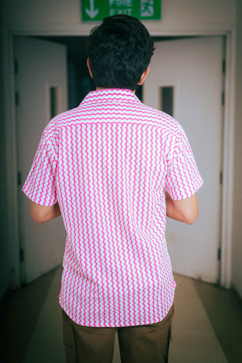 Fuchsia Pink Recycled Crochet Knitted Resort Shirt