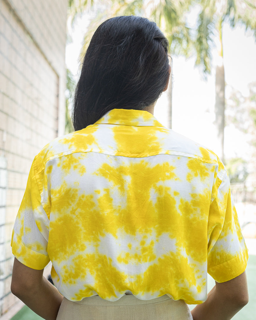 Lemon Yellow and White Tie Dye Slim Fit Premium Rayon Unisex Shirt