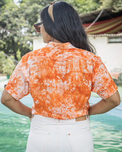 Orange and White Tie Dye Slim Fit Premium Rayon Unisex Shirt