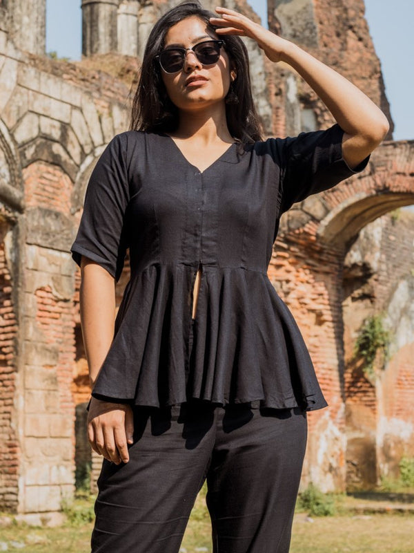 V-Neck Peplum Style Top & Trouser Rayon Co-ord Set