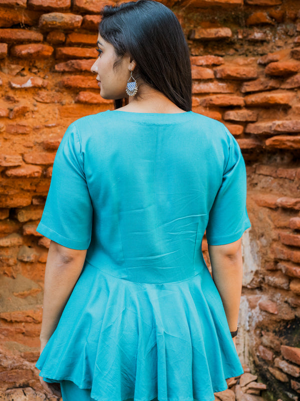 V-Neck Peplum Style Top & Trouser Rayon Co-ord Set