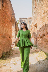 V-Neck Peplum Style Top & Trouser Rayon Co-ord Set