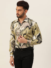 Multicolour Abtsract Marble Printed Party Wear Slim Fit Giza Satin Shirt