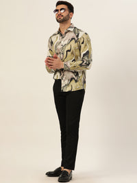 Multicolour Abtsract Marble Printed Party Wear Slim Fit Giza Satin Shirt