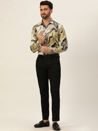 Multicolour Abtsract Marble Printed Party Wear Slim Fit Giza Satin Shirt