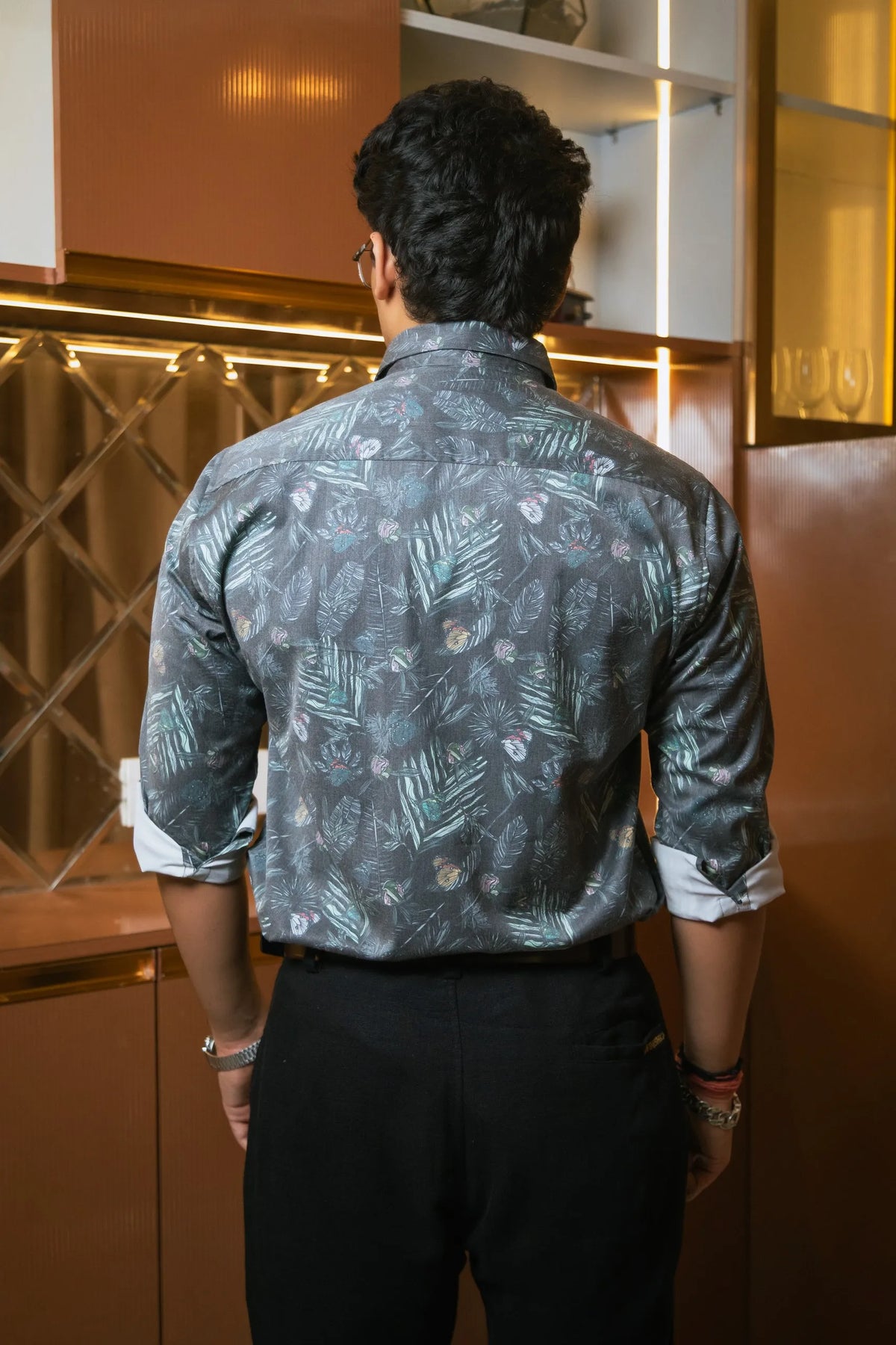 Green Floral Printed Party Wear Giza Cotton Satin Shirt