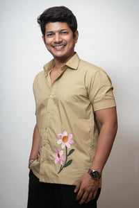 Green Boxy Fit Floral Embroidered Shirt