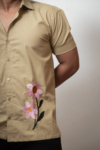 Green Boxy Fit Floral Embroidered Shirt