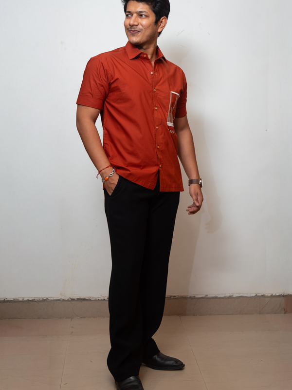 Rust Boxy Fit Graphic Embroidered Shirt