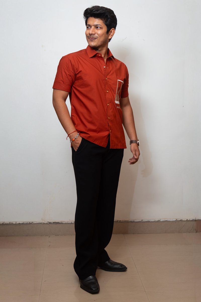 Rust Boxy Fit Graphic Embroidered Shirt
