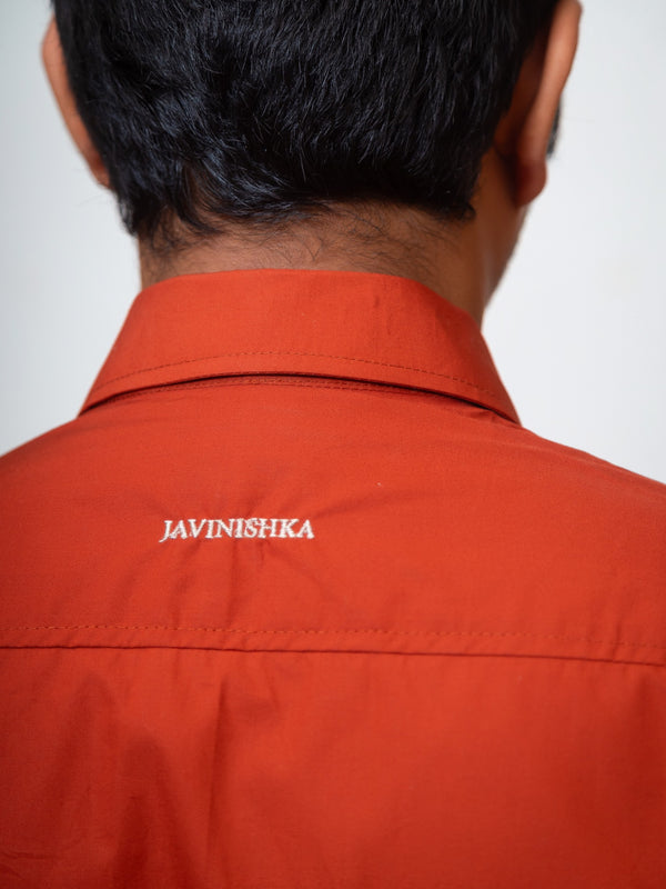 Rust Boxy Fit Graphic Embroidered Shirt