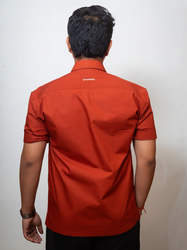 Rust Boxy Fit Graphic Embroidered Shirt