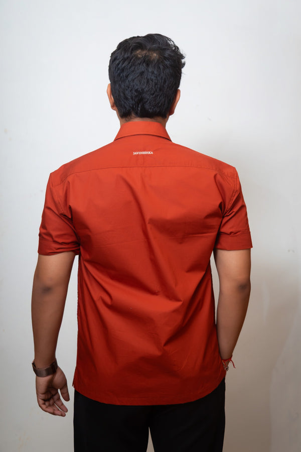 Rust Boxy Fit Graphic Embroidered Shirt