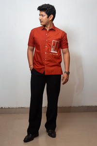 Rust Boxy Fit Graphic Embroidered Shirt