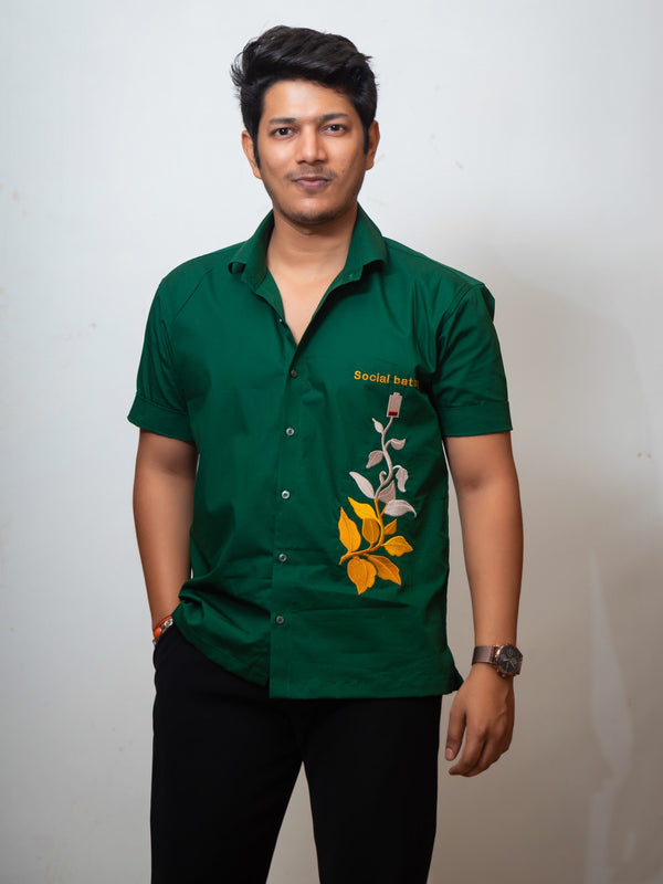 Dark Green Boxy Fit Graphic Embroidered Shirt