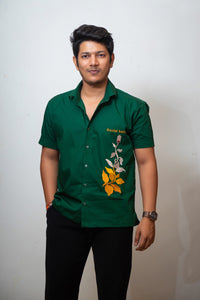 Dark Green Boxy Fit Graphic Embroidered Shirt