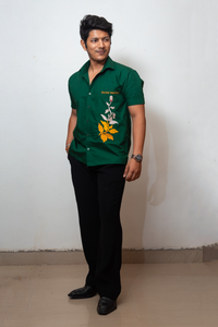 Dark Green Boxy Fit Graphic Embroidered Shirt
