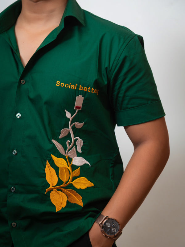 Dark Green Boxy Fit Graphic Embroidered Shirt