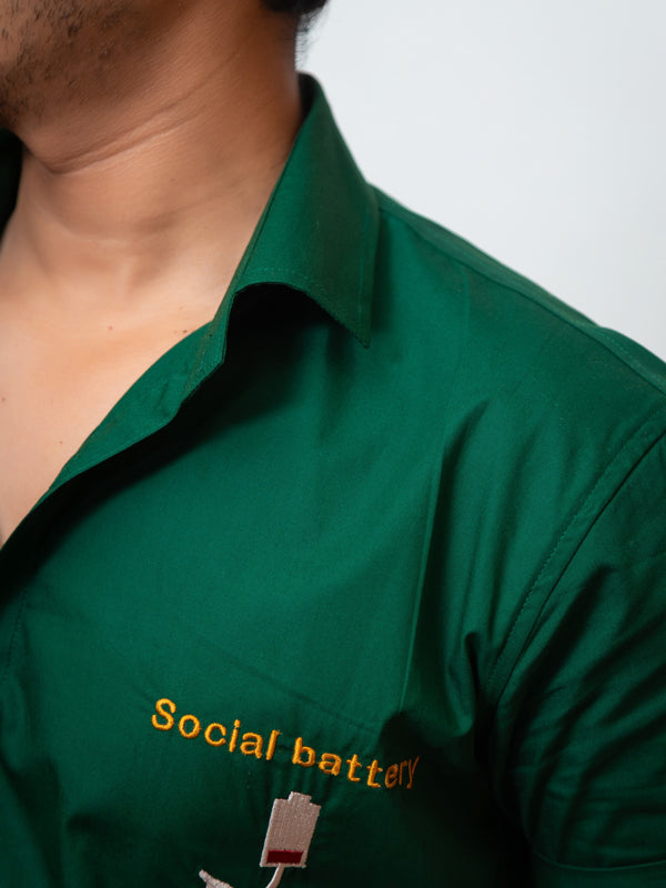 Dark Green Boxy Fit Graphic Embroidered Shirt
