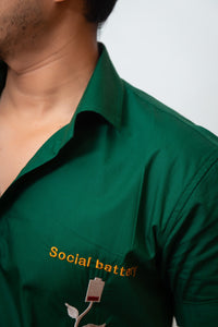 Dark Green Boxy Fit Graphic Embroidered Shirt