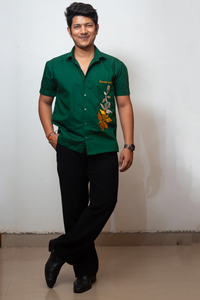 Dark Green Boxy Fit Graphic Embroidered Shirt