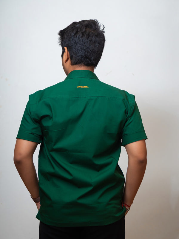 Dark Green Boxy Fit Graphic Embroidered Shirt