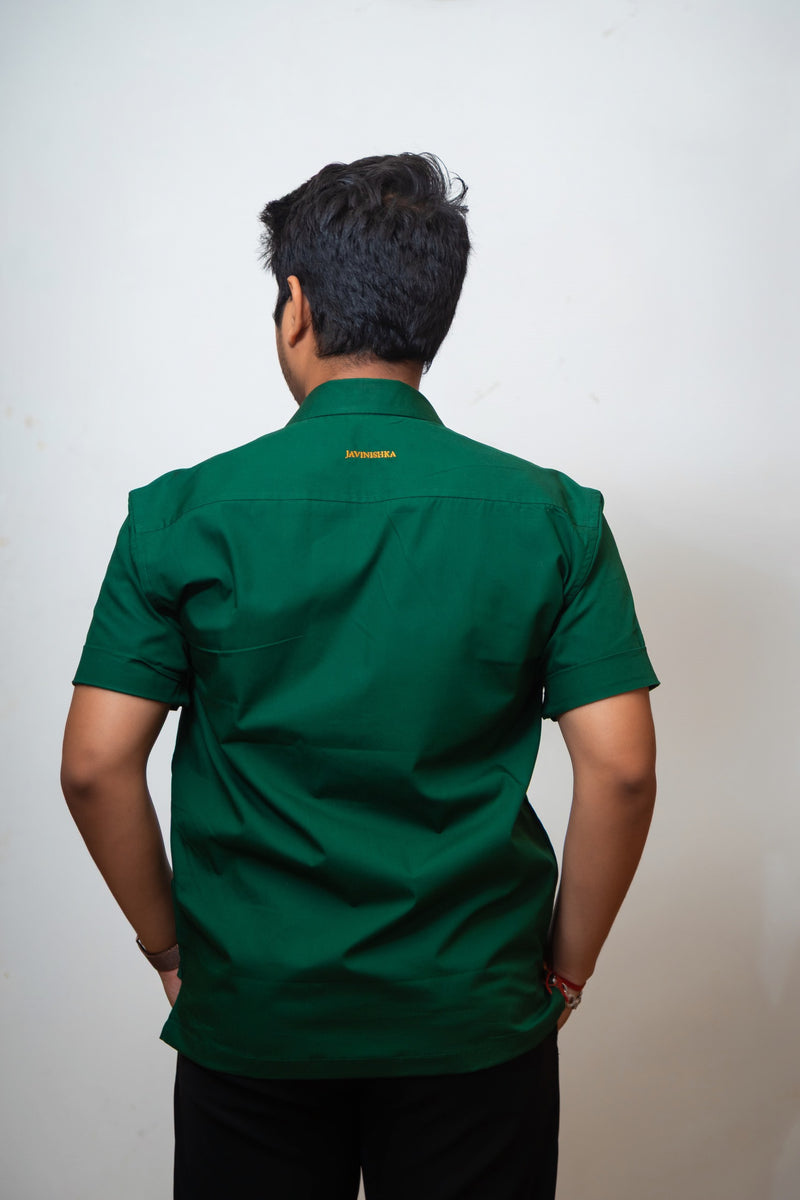 Dark Green Boxy Fit Graphic Embroidered Shirt