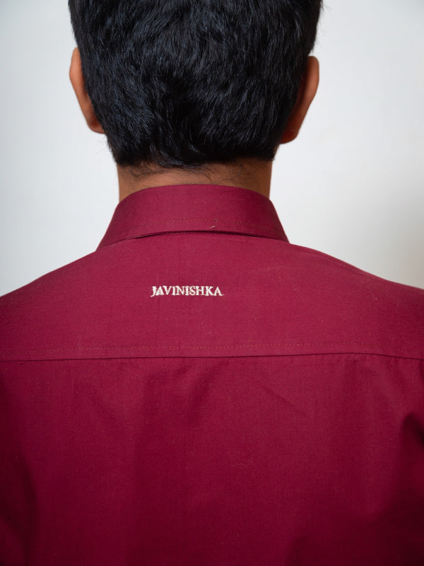 Maroon Boxy Fit Graphic Embroidered Shirt