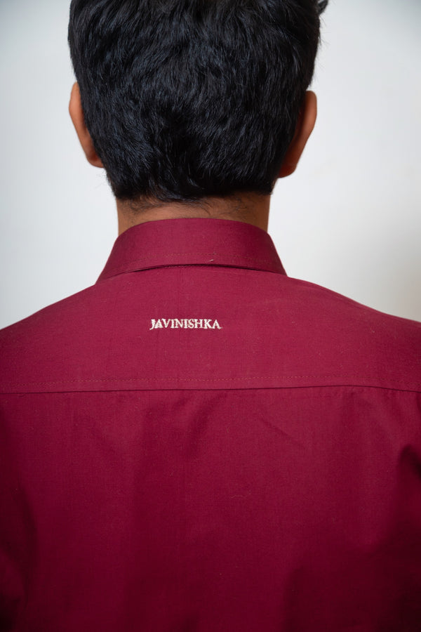 Maroon Boxy Fit Graphic Embroidered Shirt