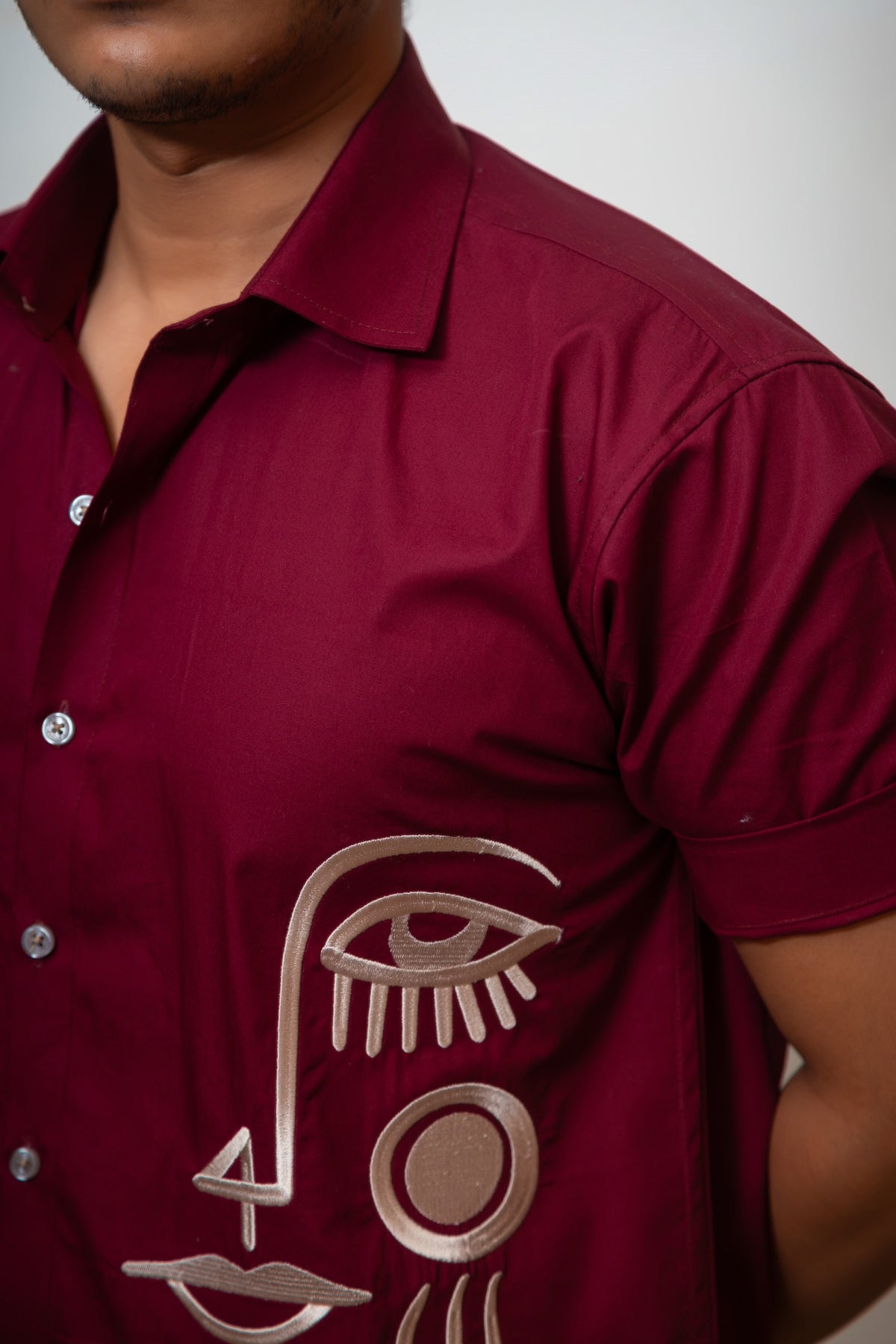 Maroon Boxy Fit Graphic Embroidered Shirt