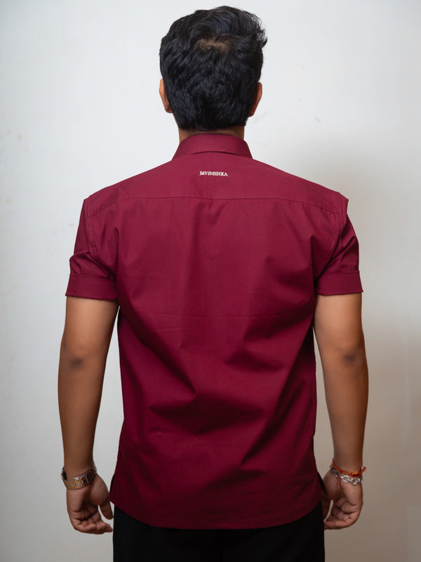 Maroon Boxy Fit Graphic Embroidered Shirt