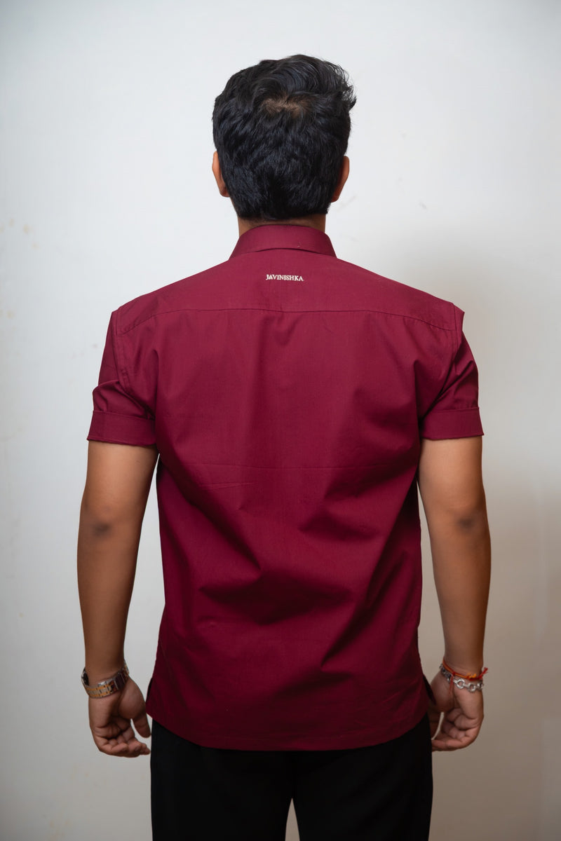 Maroon Boxy Fit Graphic Embroidered Shirt