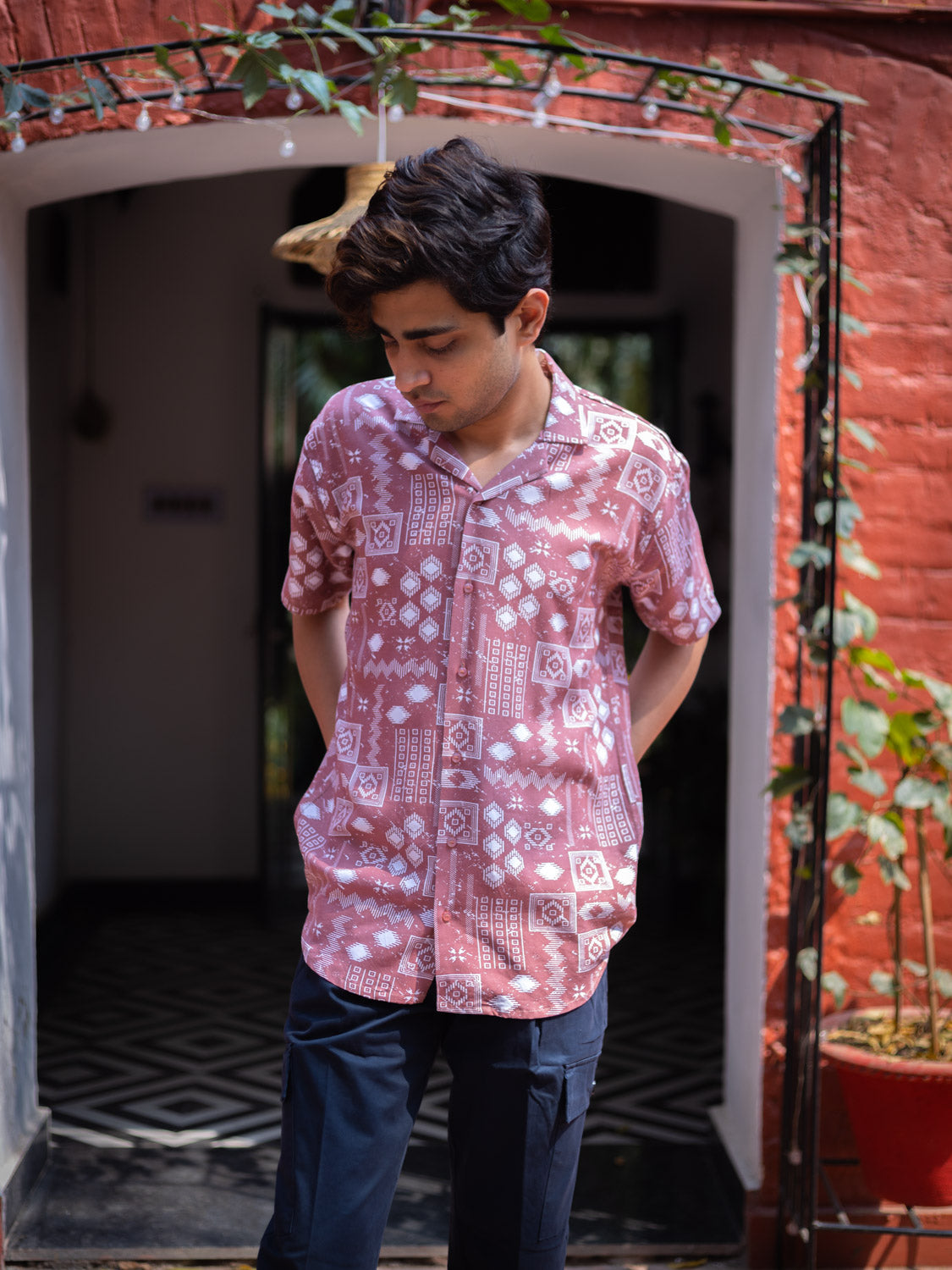 Red Tribal Printed Sustainable Rayon Unisex Shirt
