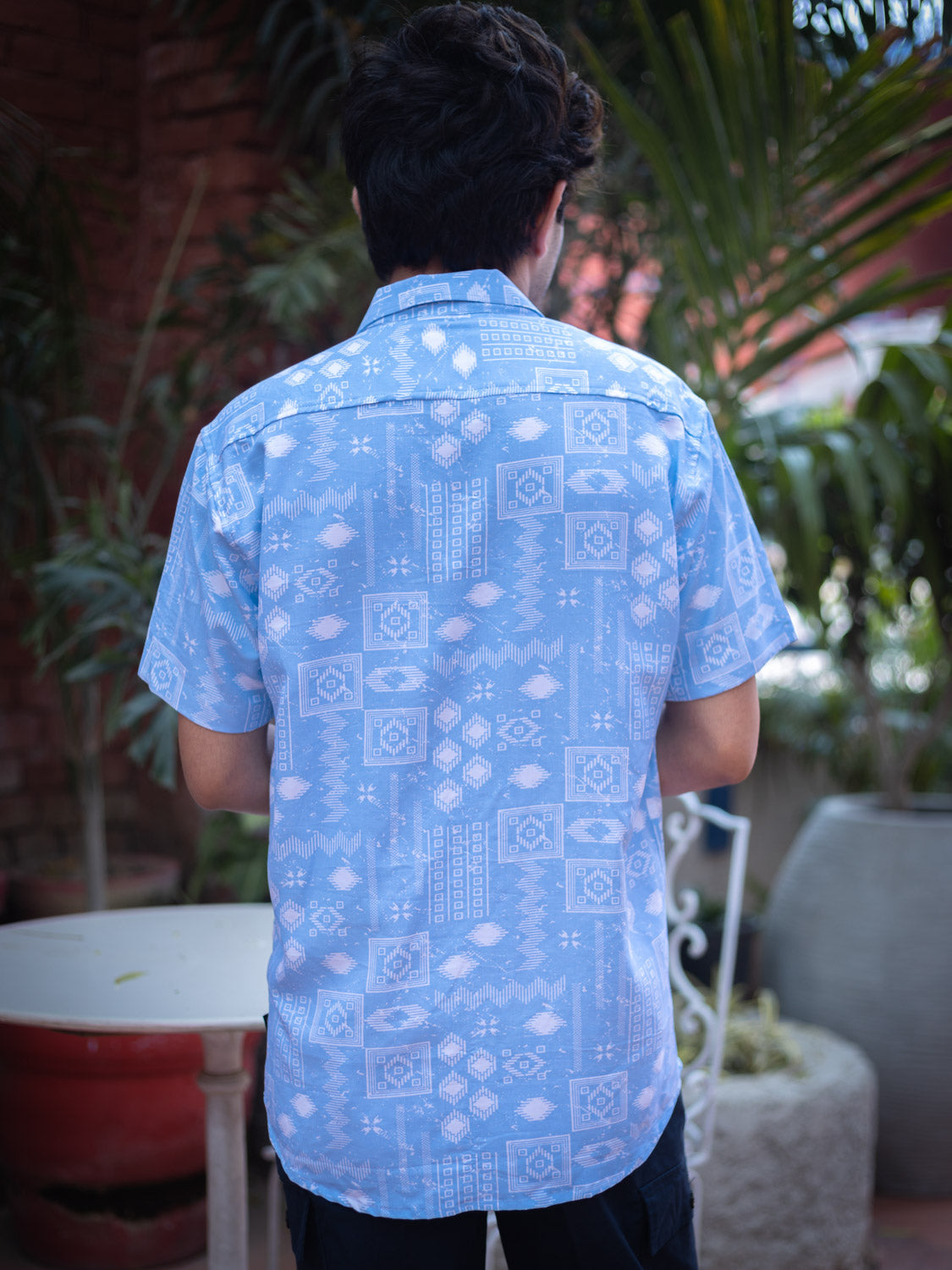 Sky Blue Tribal Printed Sustainable Rayon Unisex Shirt