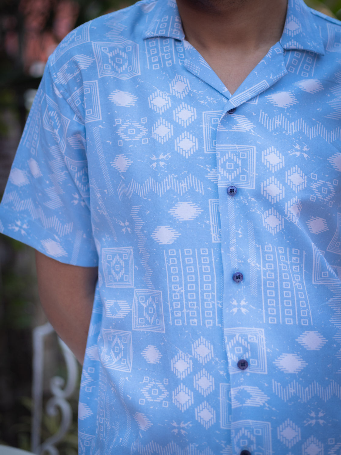 Sky Blue Tribal Printed Sustainable Rayon Unisex Shirt
