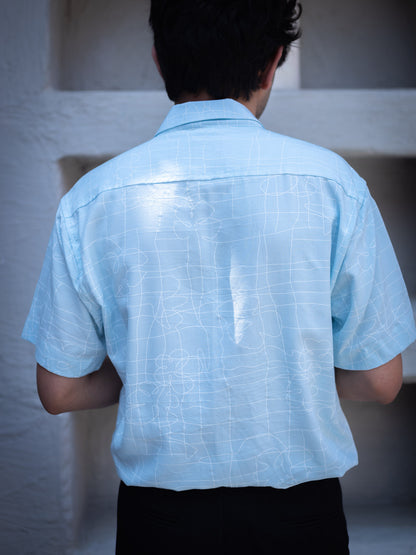 Sky Blue Abstract Printed Sustainable Rayon Unisex Shirt