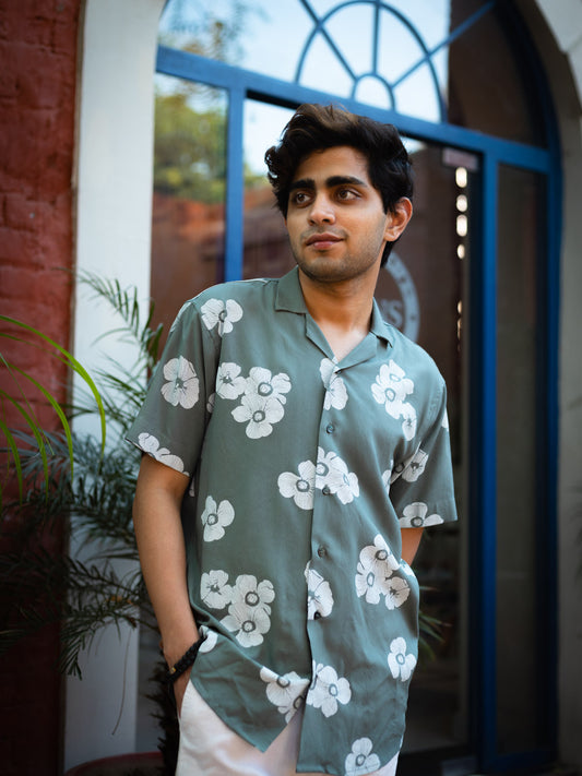 Green Floral Printed Sustainable Rayon Unisex Shirt