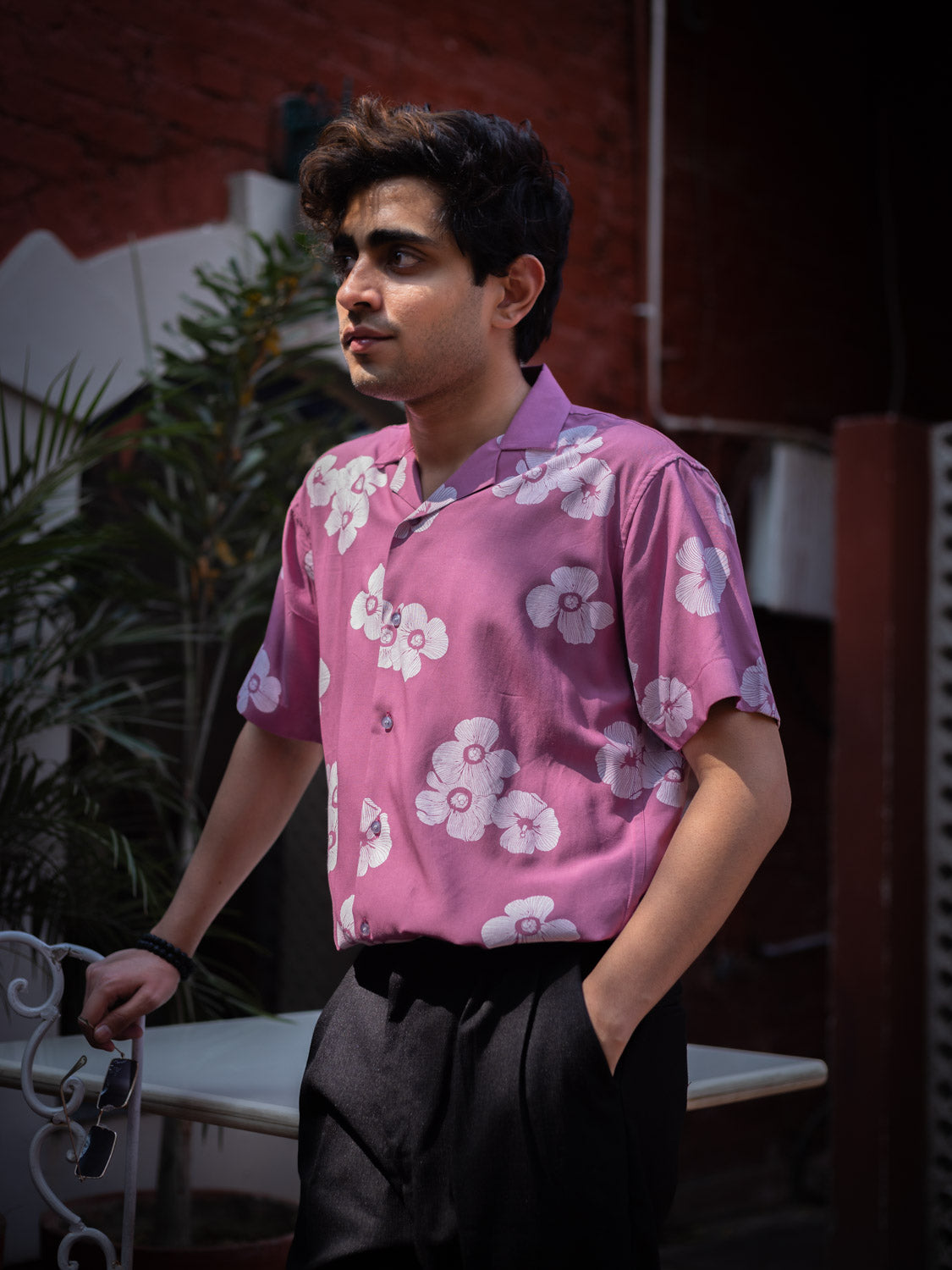 Pink Floral Printed Sustainable Rayon Unisex Shirt