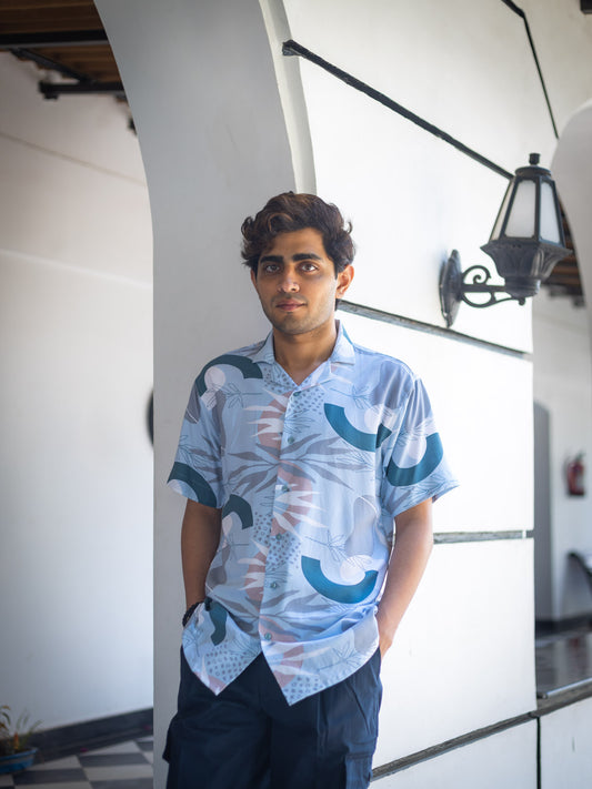 Light Blue Abstract Floral Printed Sustainable Rayon Unisex Shirt
