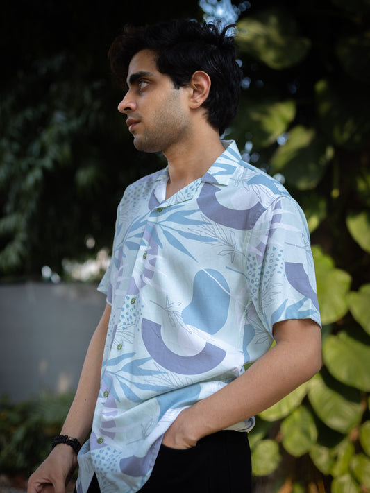 Mint Green Abstract Floral Printed Sustainable Rayon Unisex Shirt
