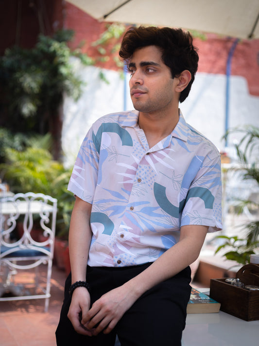 Pastel Peach Abstract Floral Printed Sustainable Rayon Unisex Shirt