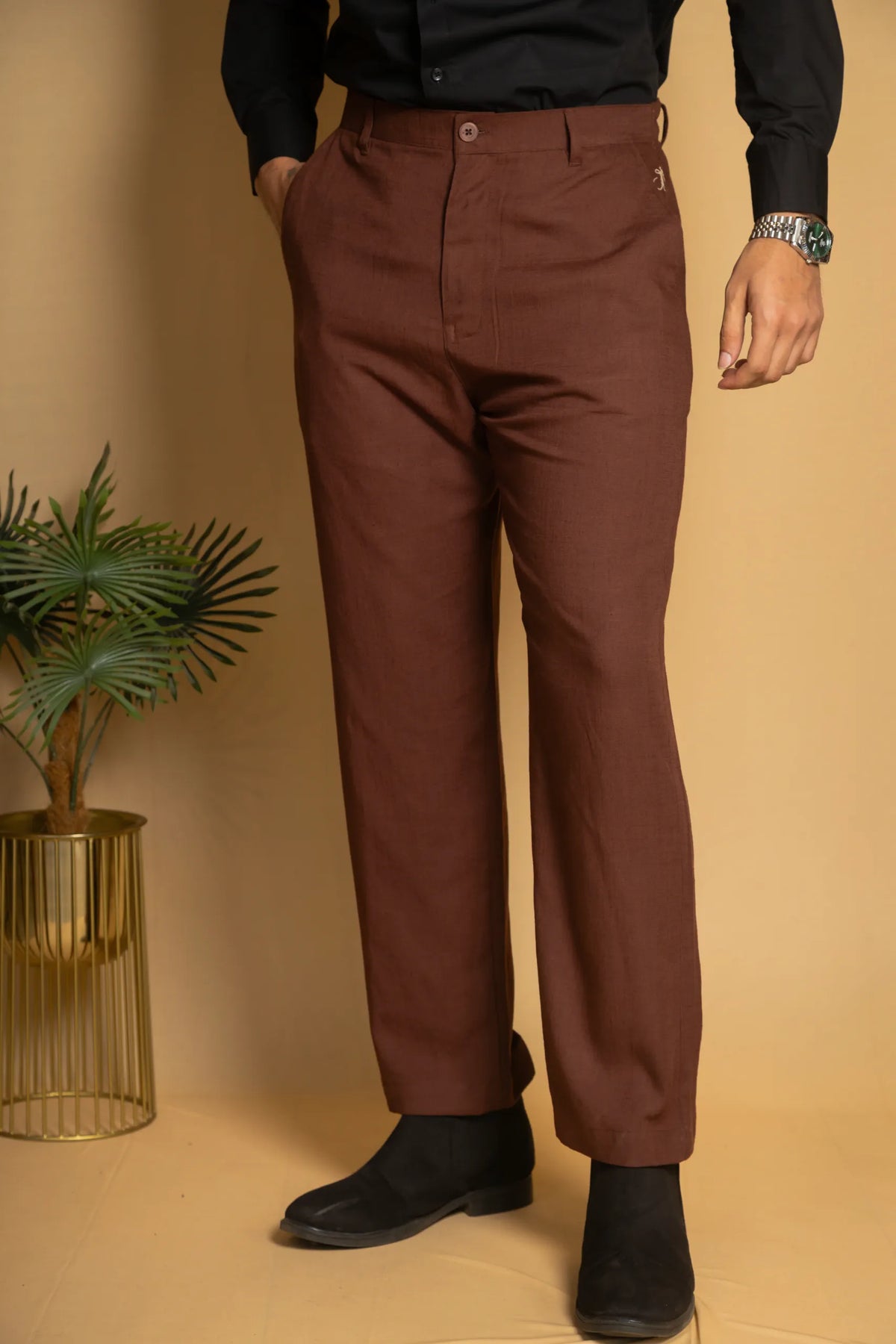 Straight Fit Linen Trouser